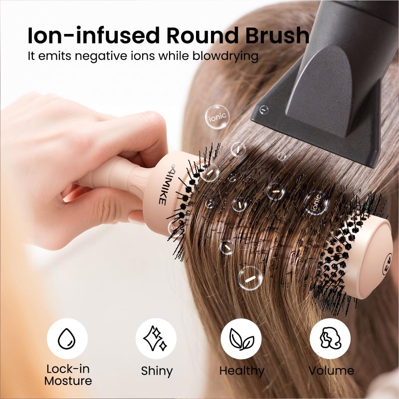 AIMIKE Round Brush for Blow Out, Medium Round Hair Brush w/Nano Ion Thermal Ceramic Tech, Professional RoundBrush for Blow Drying & Styling, Maximum Volume and Shine, Barrel 1.7 inch - Image 4