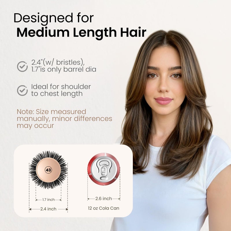 AIMIKE Round Brush for Blow Out, Medium Round Hair Brush w/Nano Ion Thermal Ceramic Tech, Professional RoundBrush for Blow Drying & Styling, Maximum Volume and Shine, Barrel 1.7 inch - Image 2