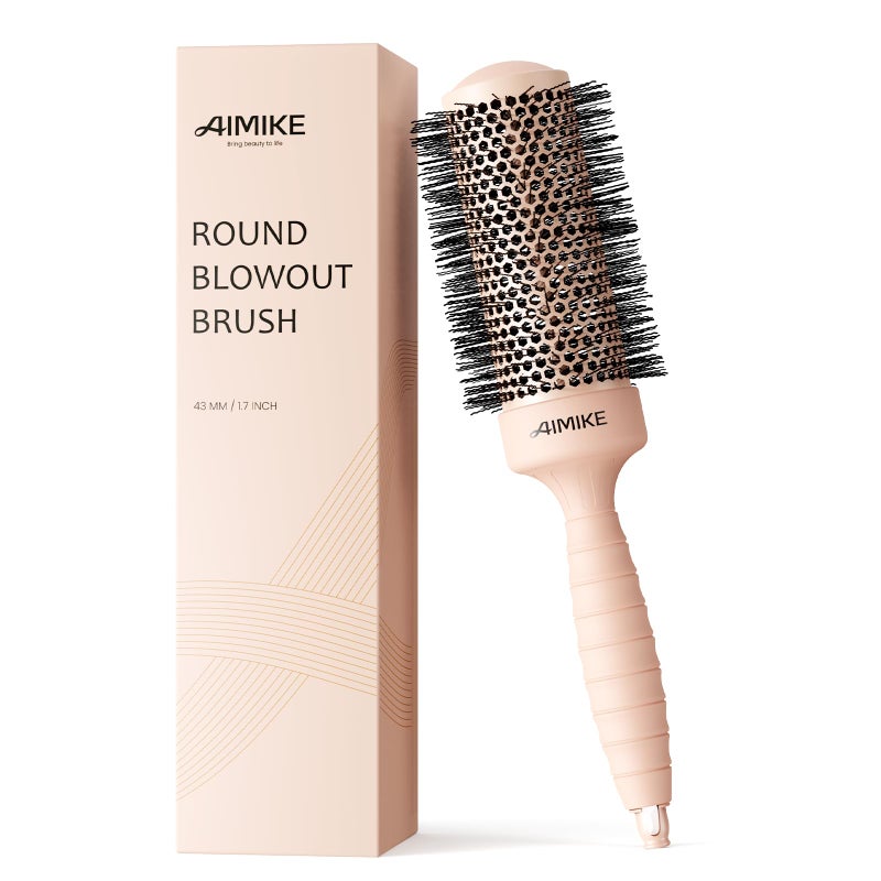 AIMIKE Round Brush for Blow Out, Medium Round Hair Brush w/Nano Ion Thermal Ceramic Tech, Professional RoundBrush for Blow Drying & Styling, Maximum Volume and Shine, Barrel 1.7 inch - Image 1