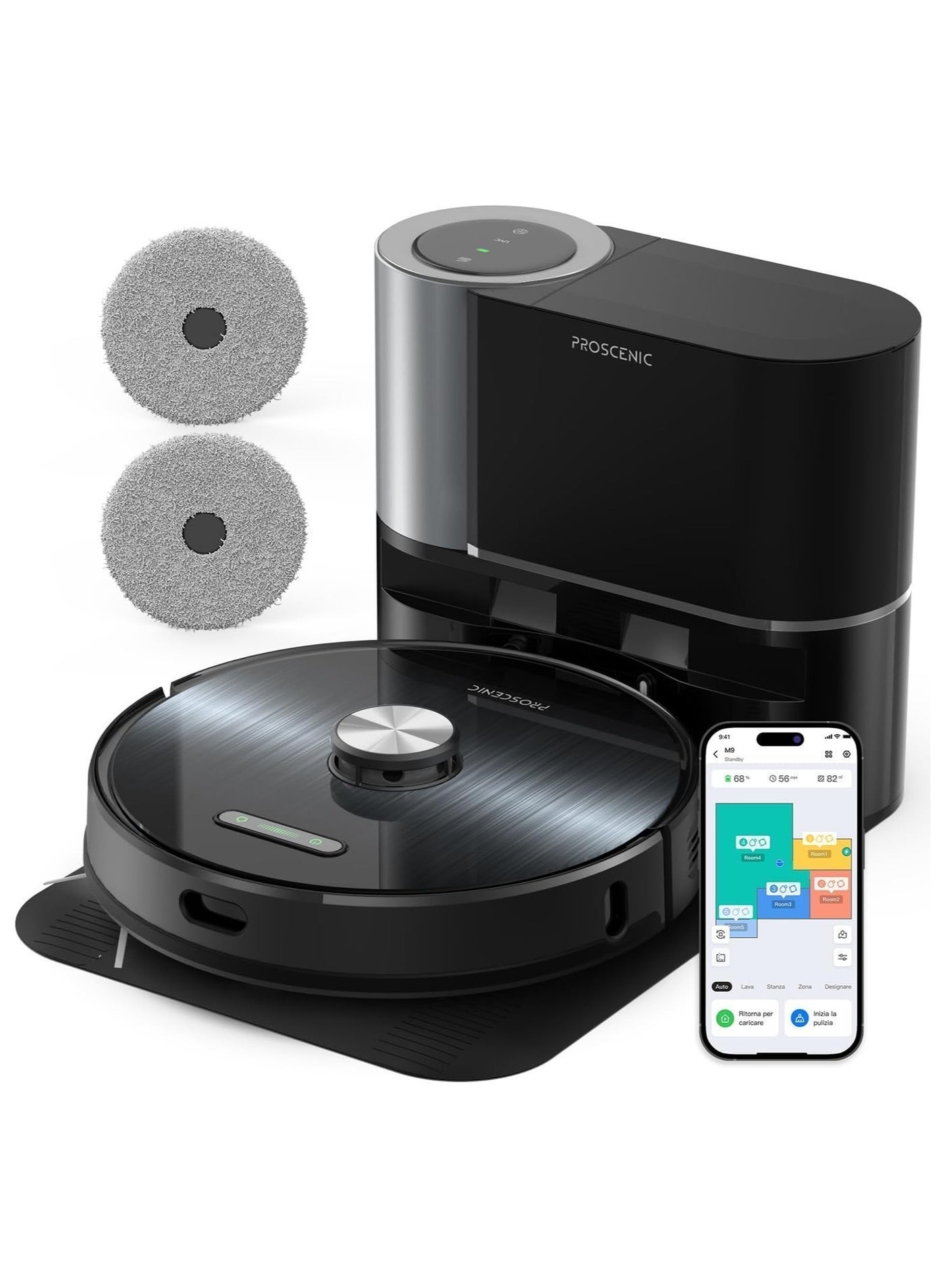 M9 Pro Robot Vacuum Cleaner with Suction Station 4500Pa Vacuum Cleaner Robot with Mop Function Dual Rotation Mops Suction and Mop Robot for Floors Carpets Pet Hair 3D Mapping, WiFi/App