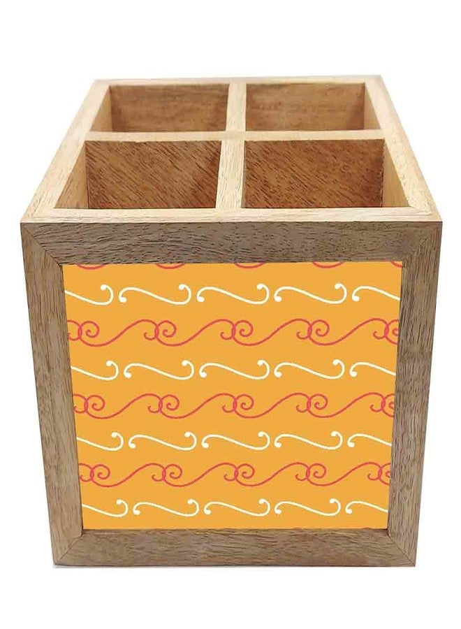 Nutcase Wooden Cutlery Stand Holder Silverware Caddy Spoons Forks Knives Organizer for Dining Table & Kitchen -Made in India-Spoons NOT Included - Ethnic Pattern Orange - Image 4