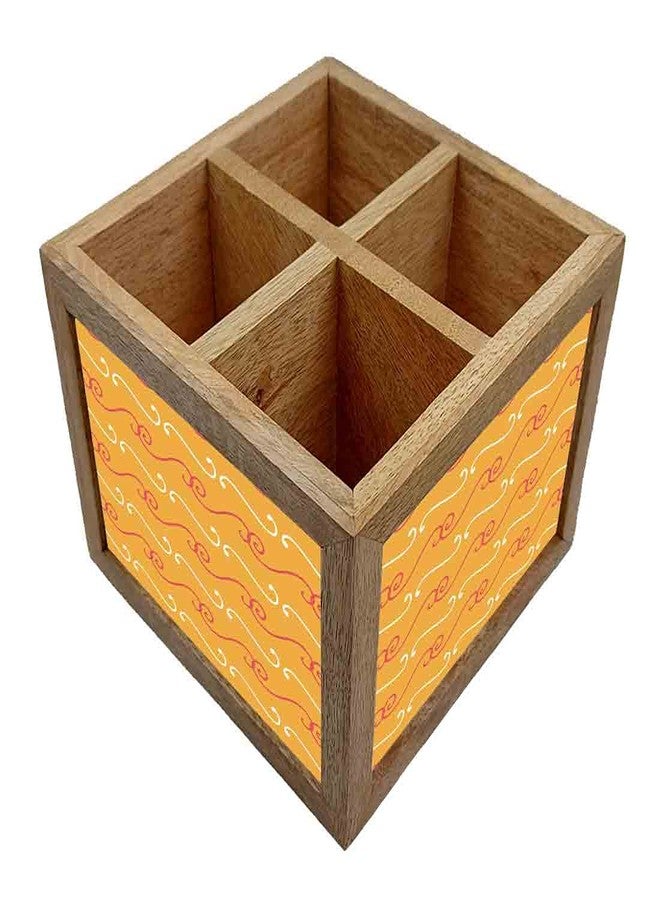 Nutcase Wooden Cutlery Stand Holder Silverware Caddy Spoons Forks Knives Organizer for Dining Table & Kitchen -Made in India-Spoons NOT Included - Ethnic Pattern Orange - Image 3