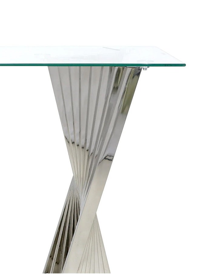 VANITY LIVING VANITY LIVING 140cm Console Table for Living Room Furniture, Narrow Hallway Table with Chrome Stainless Steel Base and Clear Glass Top, Slim Entryway Table  - Image 5