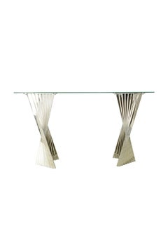 VANITY LIVING VANITY LIVING 140cm Console Table for Living Room Furniture, Narrow Hallway Table with Chrome Stainless Steel Base and Clear Glass Top, Slim Entryway Table  - Image 2