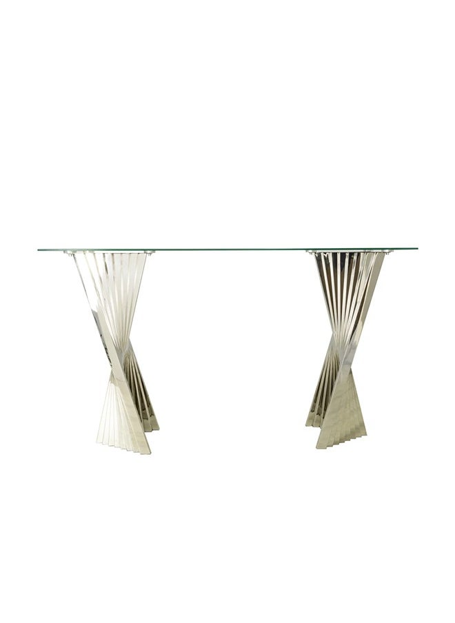 VANITY LIVING VANITY LIVING 140cm Console Table for Living Room Furniture, Narrow Hallway Table with Chrome Stainless Steel Base and Clear Glass Top, Slim Entryway Table  - Image 2