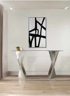 VANITY LIVING VANITY LIVING 140cm Console Table for Living Room Furniture, Narrow Hallway Table with Chrome Stainless Steel Base and Clear Glass Top, Slim Entryway Table  - Image 3