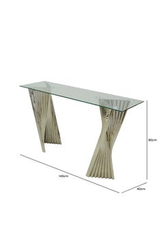 VANITY LIVING VANITY LIVING 140cm Console Table for Living Room Furniture, Narrow Hallway Table with Chrome Stainless Steel Base and Clear Glass Top, Slim Entryway Table  - Image 4