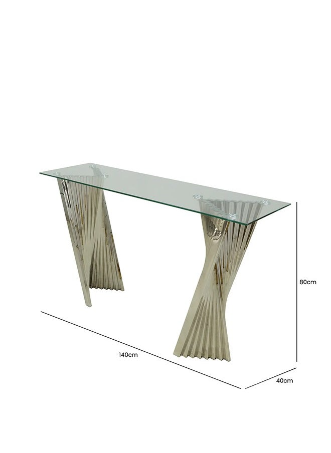 VANITY LIVING VANITY LIVING 140cm Console Table for Living Room Furniture, Narrow Hallway Table with Chrome Stainless Steel Base and Clear Glass Top, Slim Entryway Table  - Image 4
