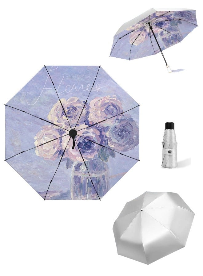 مظلة سفر صغيرة قابلة للطي - حماية من الشمس والمطر بعامل حماية من أشعة الشمس 50+، تصميم صغير ومدمج وخفيف الوزن يناسب الجيب أو الحقيبة - Image 1