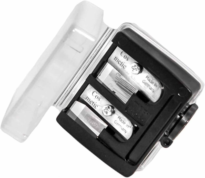 Double Barrel 3 in 1 Cosmetic Pencil Sharpener with Cover Stainless Steel Blade Size Adjuster Essential for Small and Extra Large Lip Liner Eyeliner Brow Pencils