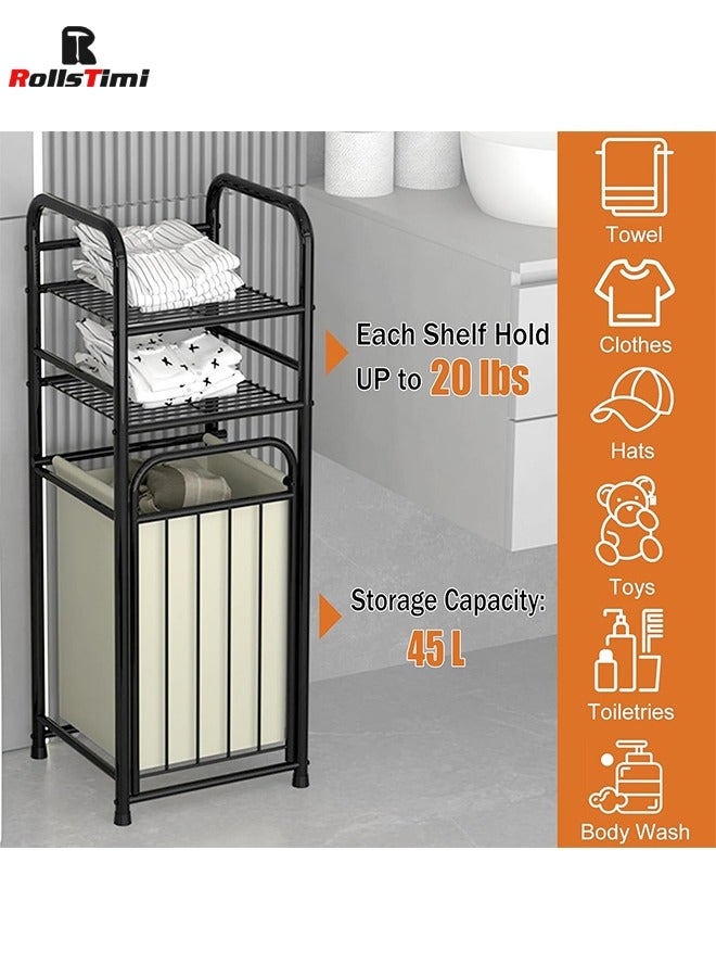 RollsTimi  Storage Rack With Tilting Dirty Clothes Basket,With Removable Liner Bag,Multi Layer Rack Bathroom Laundry Room Clothing Storage  - Image 1