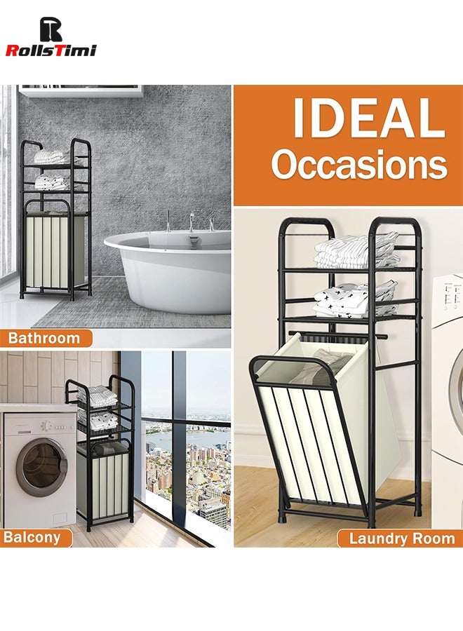 RollsTimi  Storage Rack With Tilting Dirty Clothes Basket,With Removable Liner Bag,Multi Layer Rack Bathroom Laundry Room Clothing Storage  - Image 5