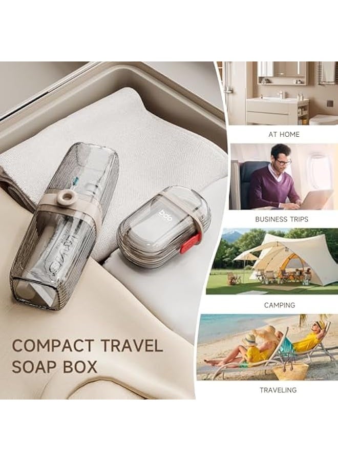 نيبمينينت حافظة صابون سفر مدمجة، صندوق صابون محكم 100% مع غطاء، حامل صابون للحركة، حاوية صابون محمولة للنادي، المدرسة، التخيم، الرحلات، الأنشطة الخارجية - بيج وواضح - Image 4
