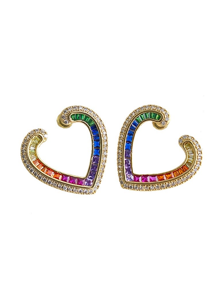 Hanaa 925 Sterling Silver Multi-Color Zirconia Heart Rainbow Studs Earrings for Women and Girls Fashion, Comes with a Gift Box Everyday Jewelry  - Image 1