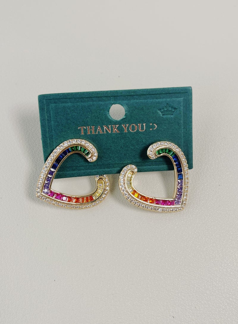 Hanaa 925 Sterling Silver Multi-Color Zirconia Heart Rainbow Studs Earrings for Women and Girls Fashion, Comes with a Gift Box Everyday Jewelry  - Image 2