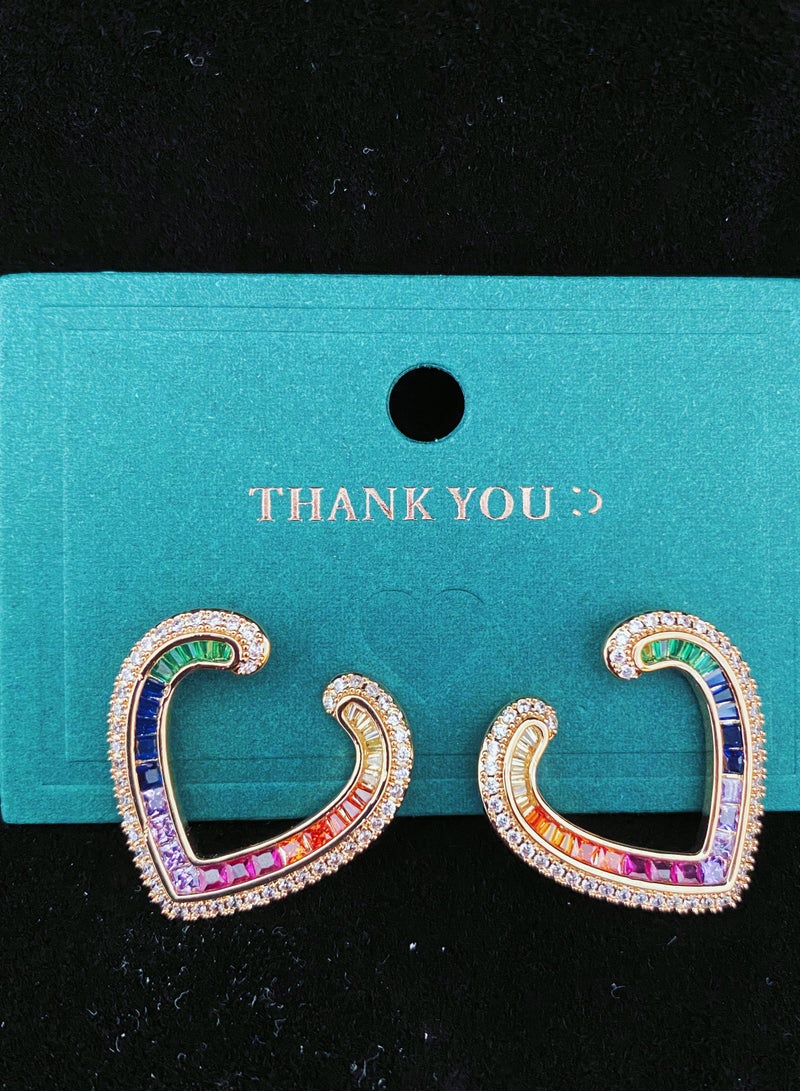 Hanaa 925 Sterling Silver Multi-Color Zirconia Heart Rainbow Studs Earrings for Women and Girls Fashion, Comes with a Gift Box Everyday Jewelry  - Image 3