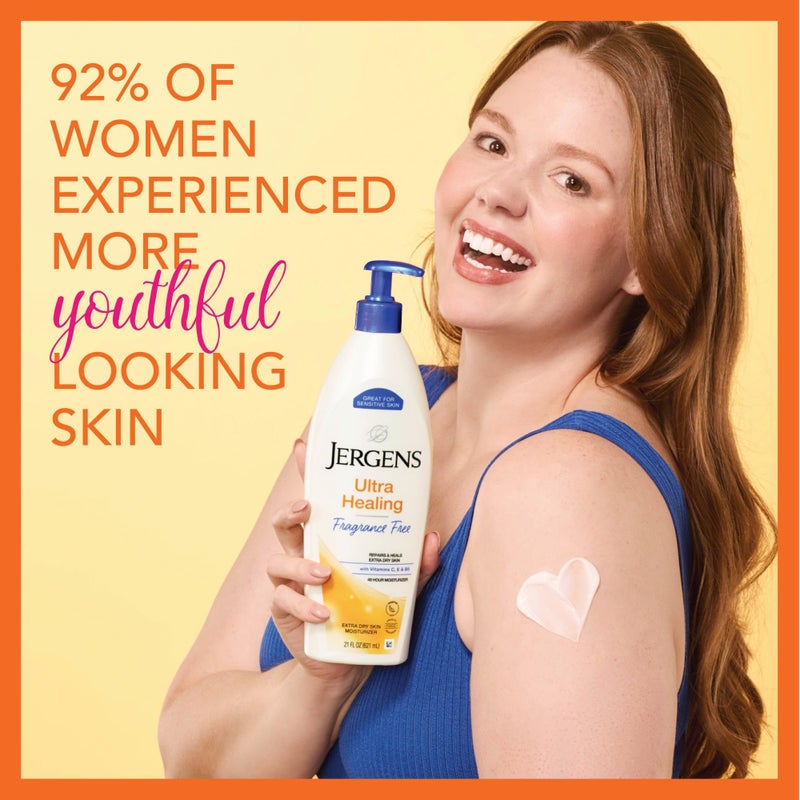 Jergens Ultra Healing Dry Skin Lotion, Hand and Body Moisturizer for Quick Absorption into Extra Dry Skin with Hydralucence Blend, Vitamins C, E and B5, White, 21 oz - Image 3