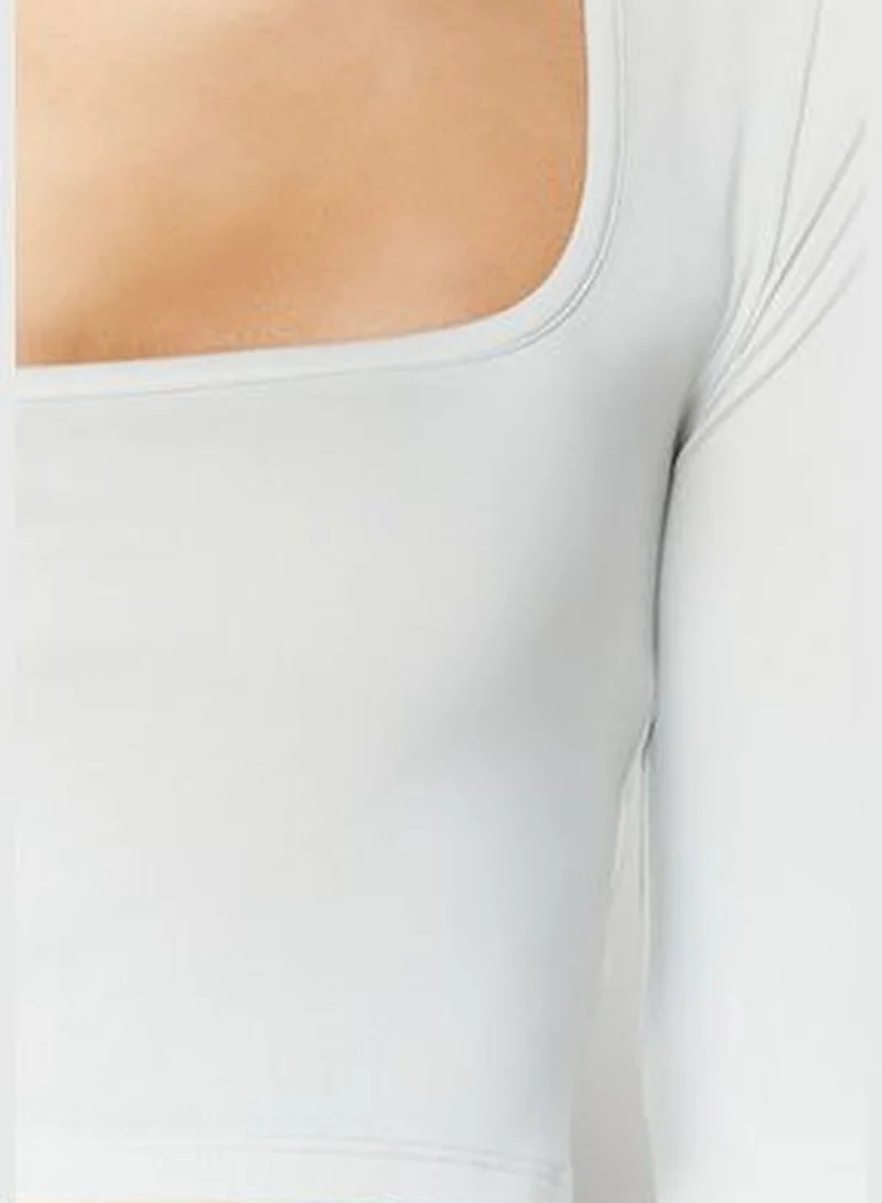 trendyol Gray Decollete Crop Flexible Knitted Blouse TWOSS24BZ00412