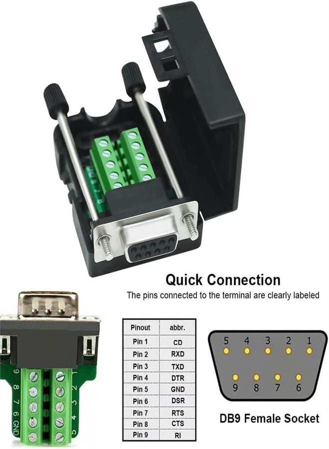 DTECH DB9 Breakout Connector RS232 Serial Adapter (DB9 Female + Long Bolts) - Image 2