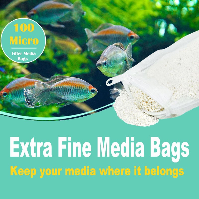 AQUANEAT Aquarium Filter Media Bags 15pcs Fish Tank Extra Fine 100 Micron Mesh Bags with Plastic Zipper for Activated Carbon (3" x 8") - Image 2
