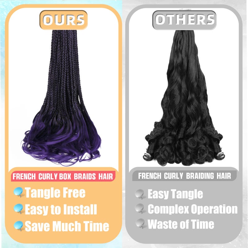hahoness French Curl Crochet Braids for Black Women-18 Inches 8 Packs Goddess Box Braids,Ombre Purple Soft Pre Looped Braided Synthetic Hair Extensions with Curly Wavy Ends(18"-8 Packs,T1B/Purple) - Image 5