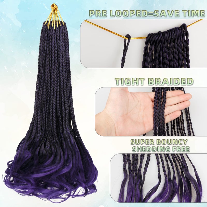 hahoness French Curl Crochet Braids for Black Women-18 Inches 8 Packs Goddess Box Braids,Ombre Purple Soft Pre Looped Braided Synthetic Hair Extensions with Curly Wavy Ends(18"-8 Packs,T1B/Purple) - Image 3