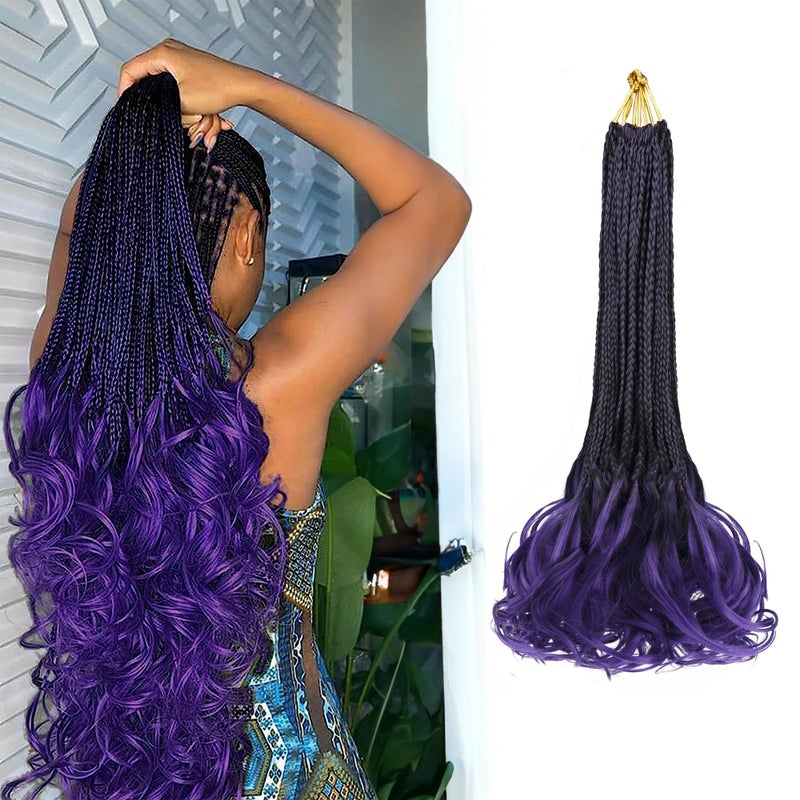 hahoness French Curl Crochet Braids for Black Women-18 Inches 8 Packs Goddess Box Braids,Ombre Purple Soft Pre Looped Braided Synthetic Hair Extensions with Curly Wavy Ends(18"-8 Packs,T1B/Purple) - Image 1