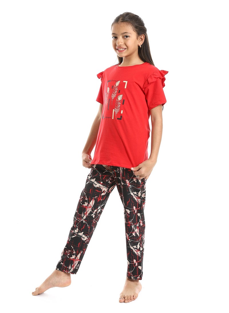 REDCOTTON Girls Printed Ballerina Tee & Pants Pajama Set  - Image 2