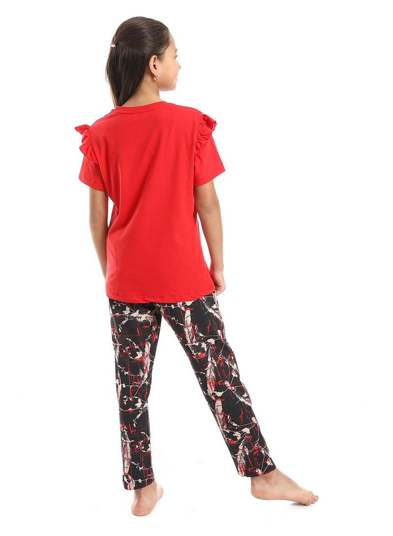 REDCOTTON Girls Printed Ballerina Tee & Pants Pajama Set  - Image 3