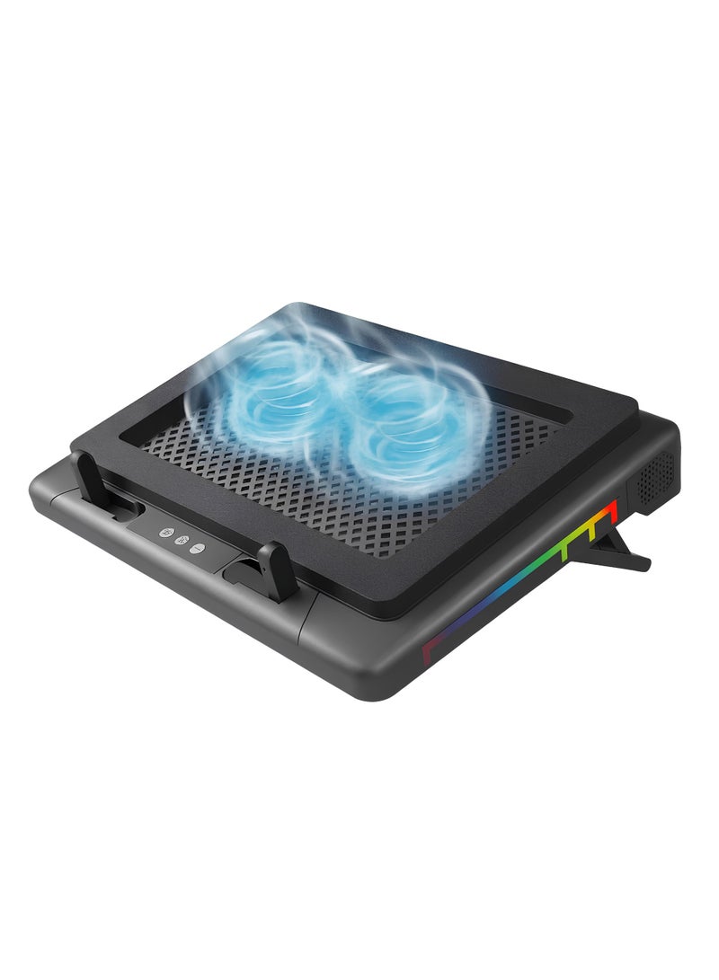 Crash C7000 Laptop Cooling Fan Base - 2 Large 14cm Fans - RGB Colorful Lighting - 7-Mode Stand - 2 USB Ports - Robust Design Compatible with Laptops Up to 17" - Image 1