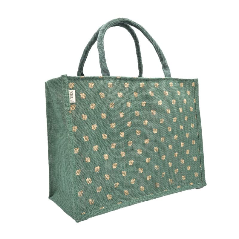 JUTEKA Unisex-Adult Printed Green Color Grocery, Shopping, Multipurpose Jute Bag - Image 2