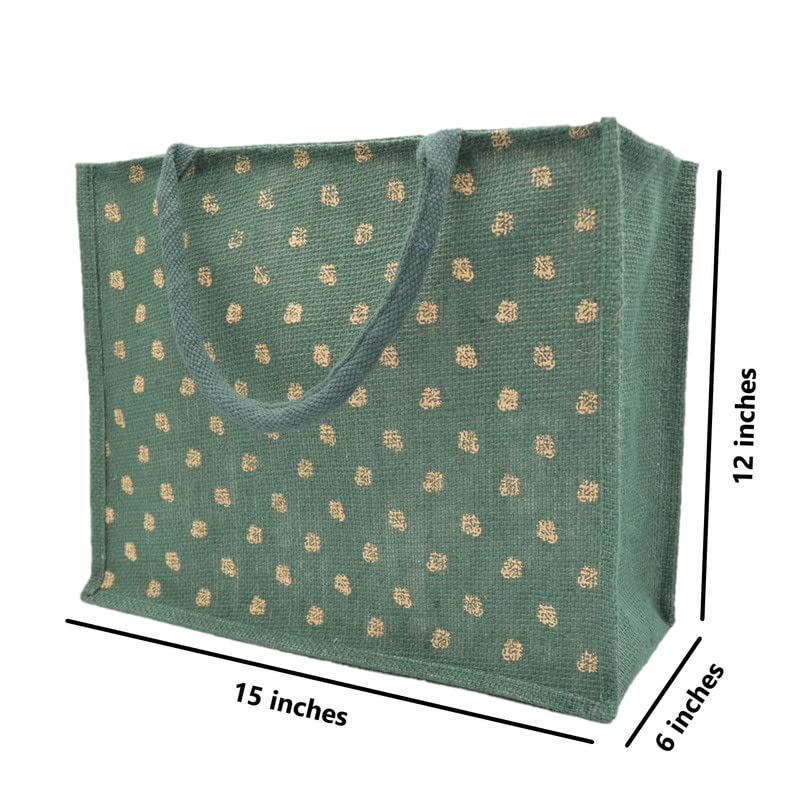 JUTEKA Unisex-Adult Printed Green Color Grocery, Shopping, Multipurpose Jute Bag - Image 5