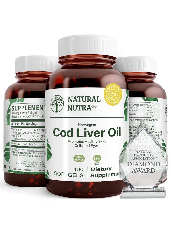 Natural Nutra Norwegian Cod Liver Oil Supplement Helps To Maintain Skin Body Density Eye Health Promotes Dental And Cognitive Health Supports Cardiovascular Health 100 Softgels - Image 1