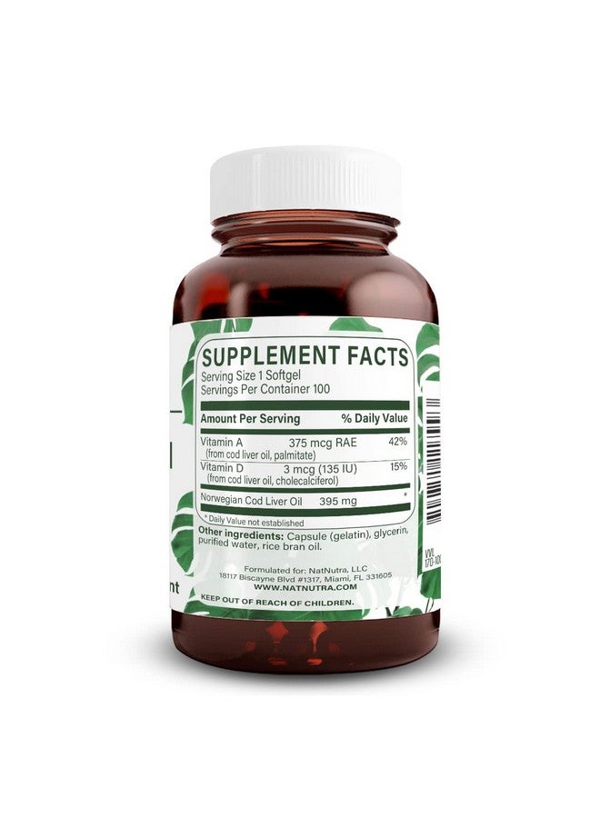 Natural Nutra Norwegian Cod Liver Oil Supplement Helps To Maintain Skin Body Density Eye Health Promotes Dental And Cognitive Health Supports Cardiovascular Health 100 Softgels - Image 3
