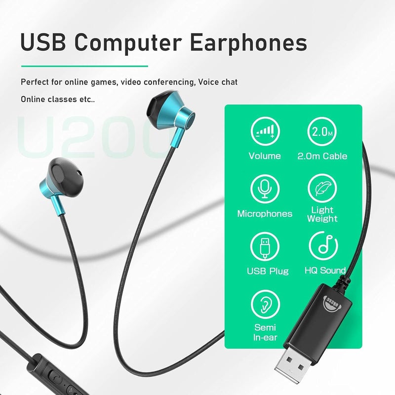 okcsc U200 USB Headset with Mic for Computer,Noise Cancelling with Audio Controls for Laptop,Wired Cable 79Inch & Lightweight for PC,Home or Office Live,Call Center,Skype,VIOP,Online Meeting Black - Image 2