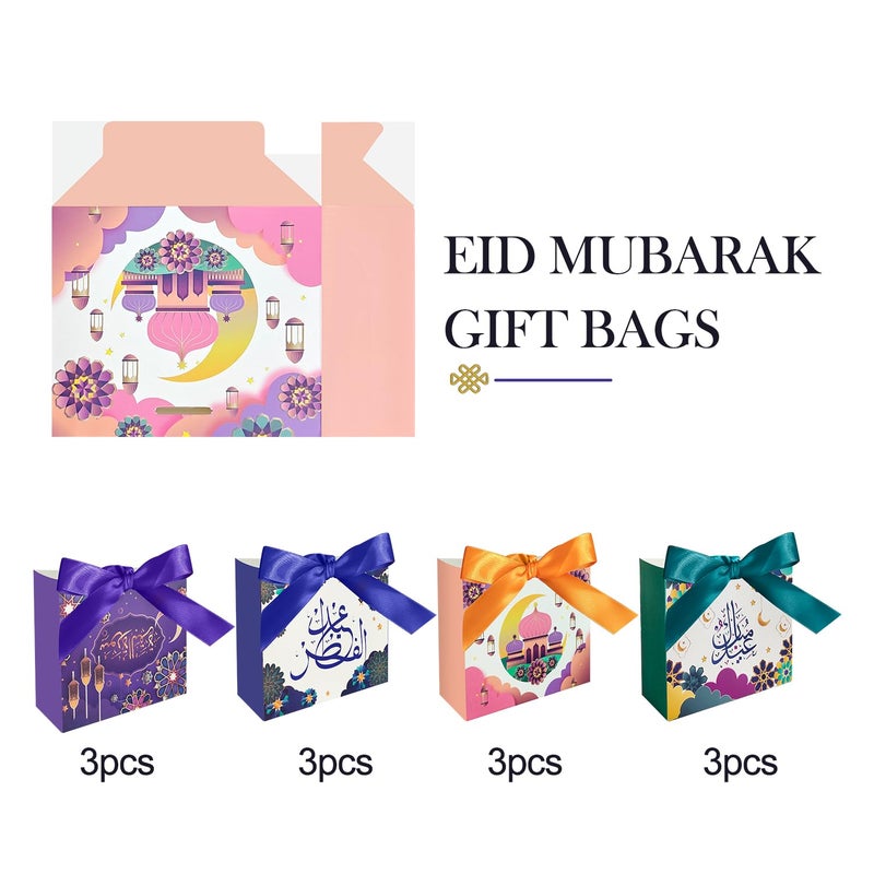 Colodeol 12Pcs Eid Mubarak Goodie Bagsï¼ŒRamadan Goodie Bags with Ribbons Eid Mubarak Treat Bags Eid Gift Bags for Ramadan Kareem Eid Mubarak Party Supplies - Image 4