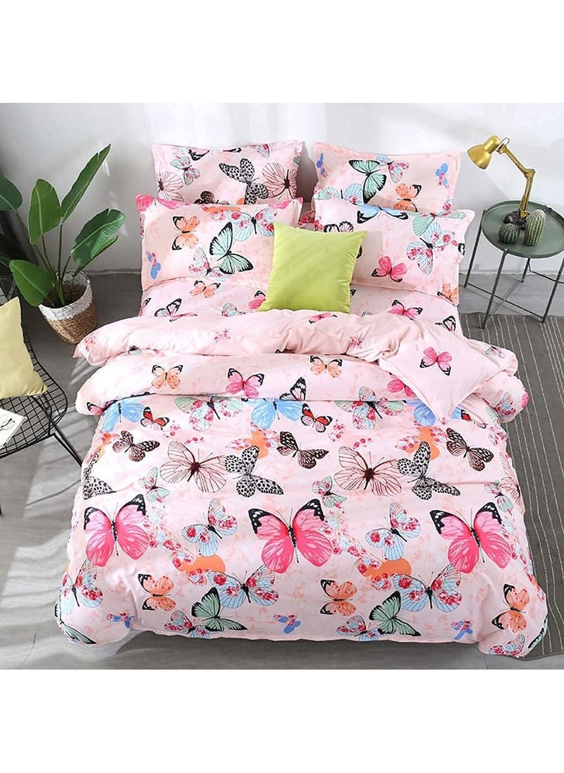 JIJI - Girls Pink Comforter Colorful Butterfly Single Size Comforter Set Kids Cute Reversible Butterflies Printed Comforter Set with Fitted Sheet and 4 Pillowcases - Image 1