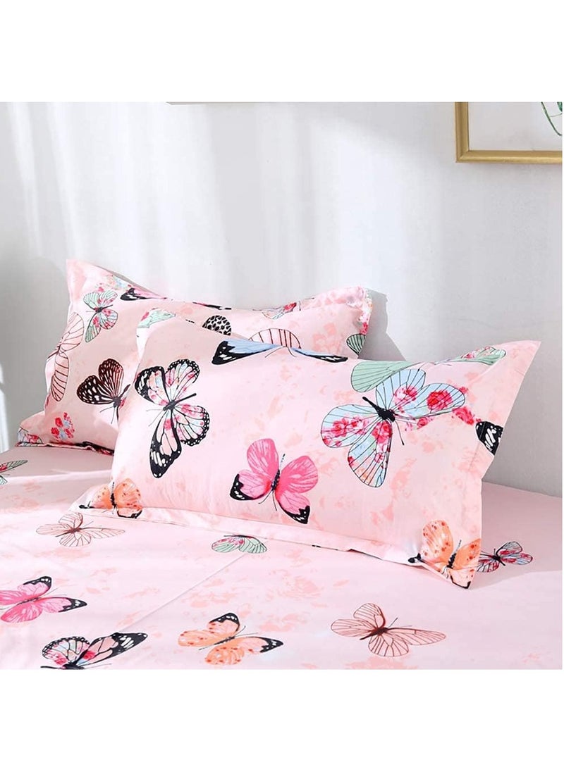 JIJI - Girls Pink Comforter Colorful Butterfly Single Size Comforter Set Kids Cute Reversible Butterflies Printed Comforter Set with Fitted Sheet and 4 Pillowcases - Image 1
