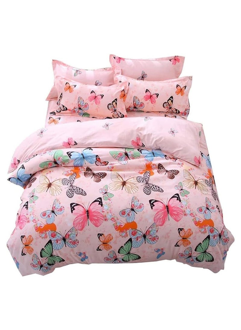JIJI - Girls Pink Comforter Colorful Butterfly Single Size Comforter Set Kids Cute Reversible Butterflies Printed Comforter Set with Fitted Sheet and 4 Pillowcases - Image 1