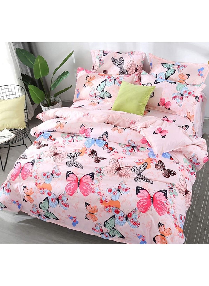 JIJI - Girls Pink Comforter Colorful Butterfly Single Size Comforter Set Kids Cute Reversible Butterflies Printed Comforter Set with Fitted Sheet and 4 Pillowcases - Image 1