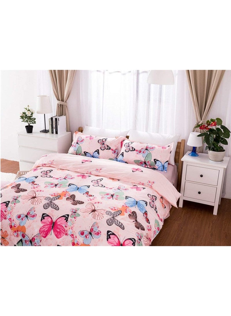JIJI - Girls Pink Comforter Colorful Butterfly Single Size Comforter Set Kids Cute Reversible Butterflies Printed Comforter Set with Fitted Sheet and 4 Pillowcases - Image 1