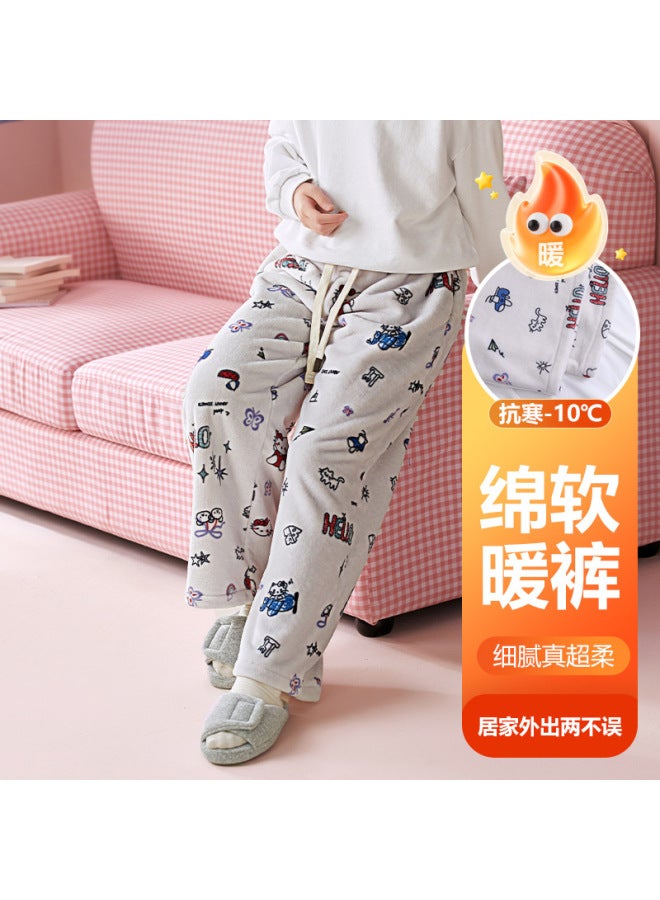 New Girls Milk Velvet Thickeneded Kidsren's Winter Coral Velvet Sweet And Cute Loose Pants Pajamas Cartoon