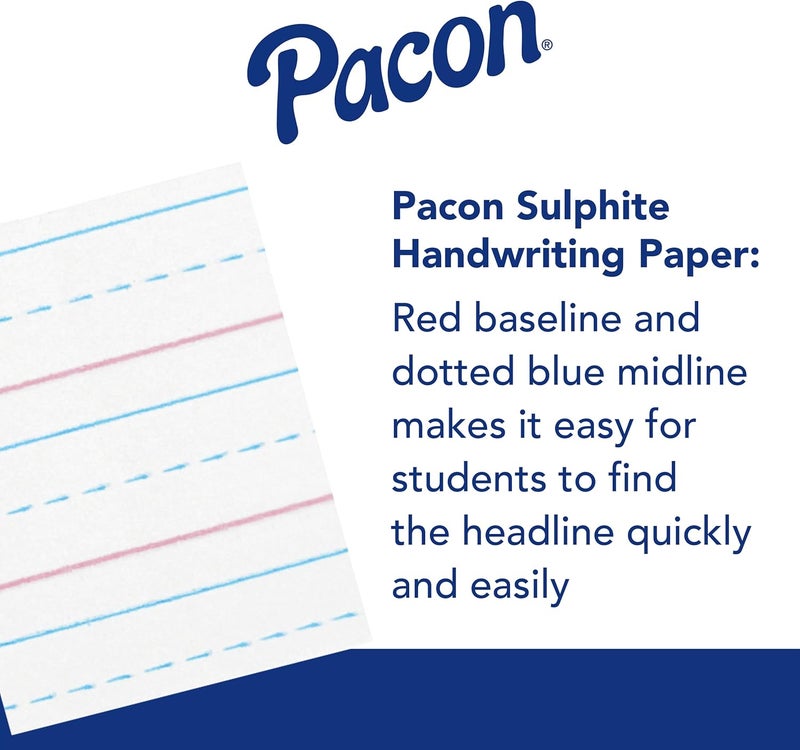 Pacon Zaner-Bloser Broken Midline Sulphite Paper, 500 Sheet, Ruled, 10.50-inch x 8-inch, 500/Pack, White PaperPACZP2413 - Image 3