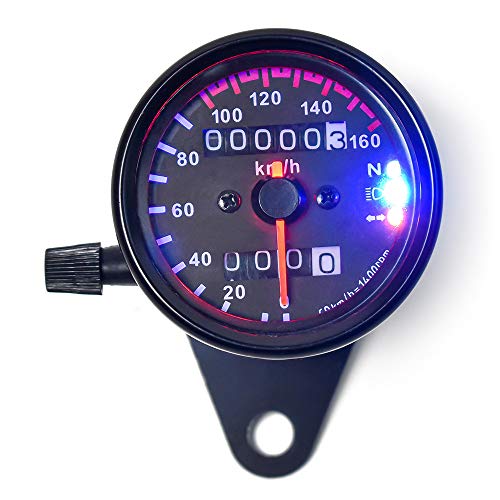 DKMOTORK 0021 KM/H Diameter 2.56 Inches Mechanical Motorcycle Speedometer Dual Odometer Gauge with Led Backlight Neutral Headlight Turn Signal Indicator Stainless 12V Black - Image 4
