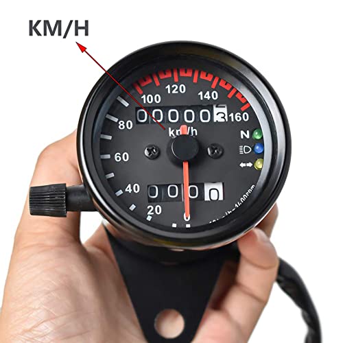DKMOTORK 0021 KM/H Diameter 2.56 Inches Mechanical Motorcycle Speedometer Dual Odometer Gauge with Led Backlight Neutral Headlight Turn Signal Indicator Stainless 12V Black - Image 3