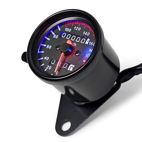 DKMOTORK 0021 KM/H Diameter 2.56 Inches Mechanical Motorcycle Speedometer Dual Odometer Gauge with Led Backlight Neutral Headlight Turn Signal Indicator Stainless 12V Black - Image 5