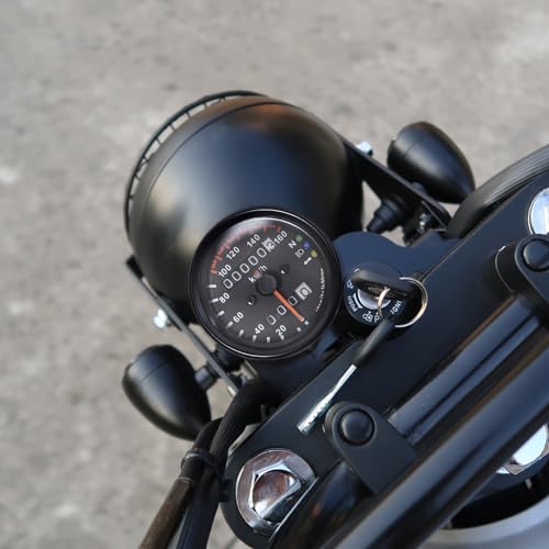 DKMOTORK 0021 KM/H Diameter 2.56 Inches Mechanical Motorcycle Speedometer Dual Odometer Gauge with Led Backlight Neutral Headlight Turn Signal Indicator Stainless 12V Black - Image 2