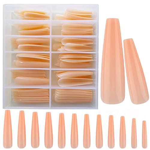 LuckForever 120pc XL Coffin False Nails Colored Beige Press on Nail Extra Long Ballerina Nail Art Tips Full Cover 12 Sizes Manicure DIY Decor for Women Kids Girls - Image 5