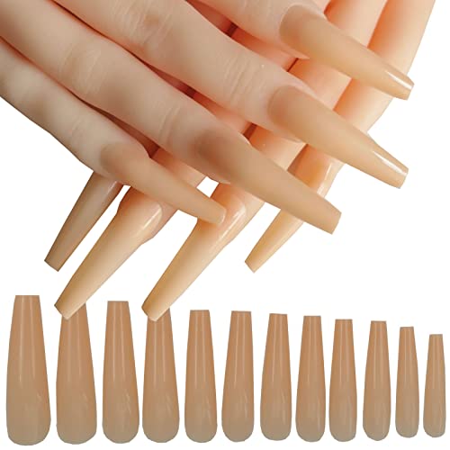 LuckForever 120pc XL Coffin False Nails Colored Beige Press on Nail Extra Long Ballerina Nail Art Tips Full Cover 12 Sizes Manicure DIY Decor for Women Kids Girls - Image 2