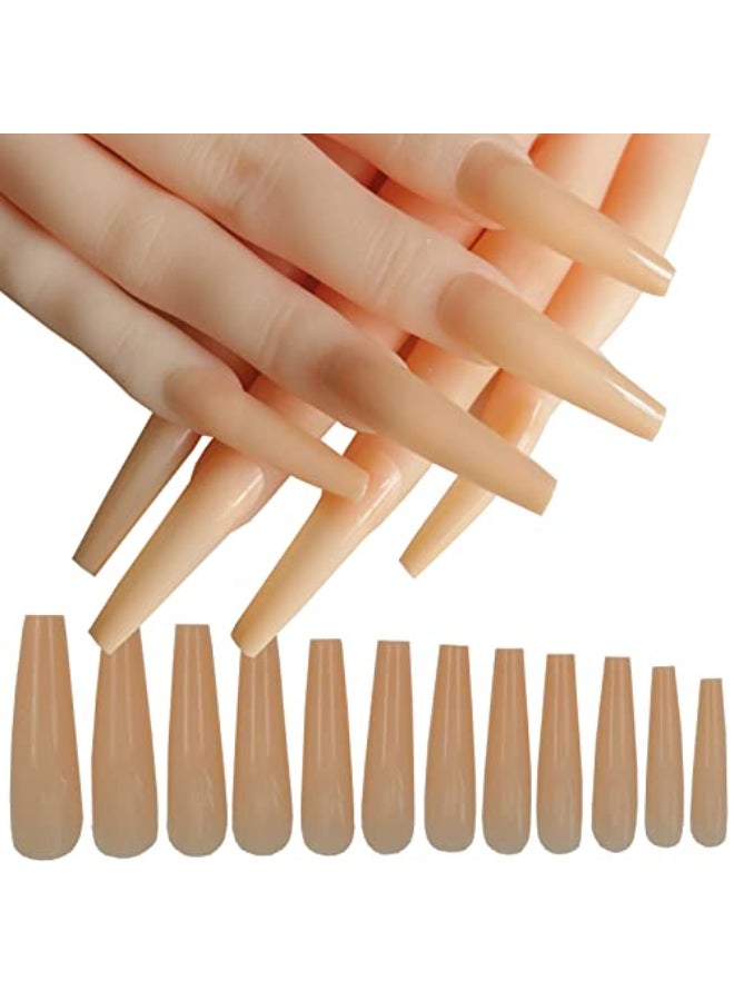 LuckForever 120pc XL Coffin False Nails Colored Beige Press on Nail Extra Long Ballerina Nail Art Tips Full Cover 12 Sizes Manicure DIY Decor for Women Kids Girls - Image 1